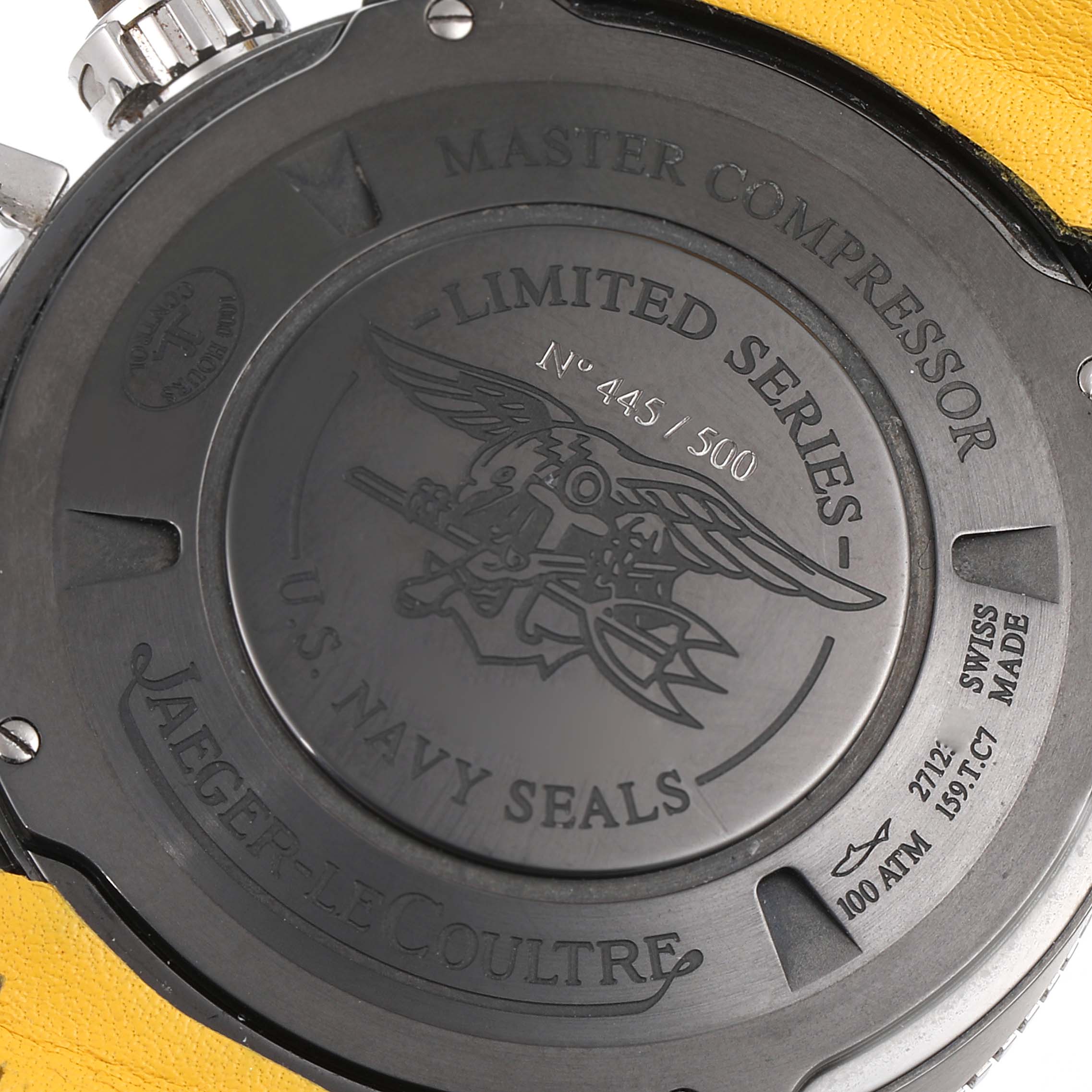 This image shows the back case of the Jaeger LeCoultre Master Q178T471 Men's Titanium Black Dial Q178T471 Men's Titanium Black Dial Compressor model watch.