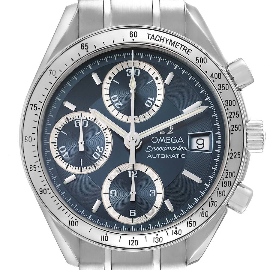 Omega Speedmaster Date Blue Grey Dial Mens Watch 3513.46.00 Card SwissWatchExpo