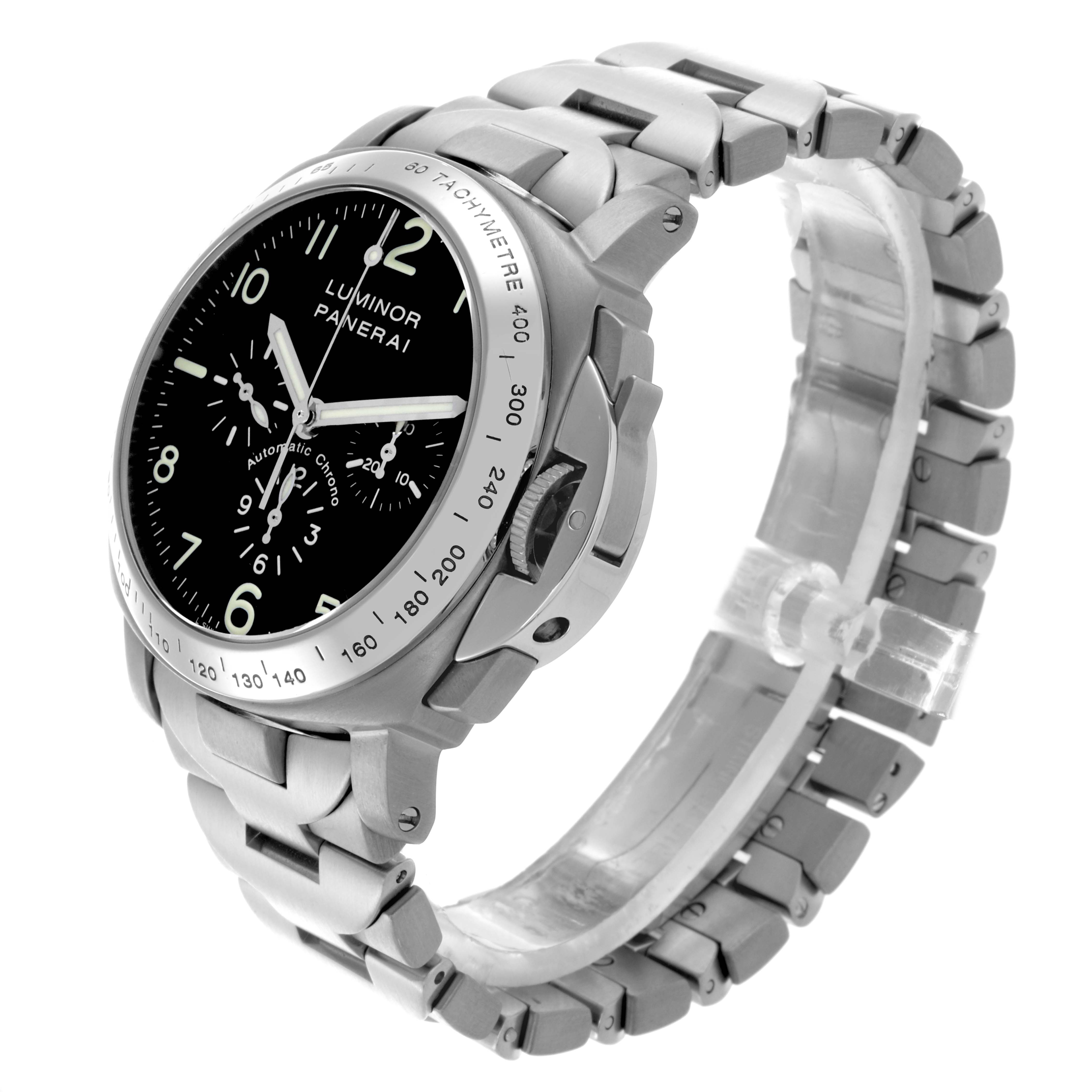 The image shows a Panerai Luminor PAM00072 Men's Titanium Black Dial PAM00072 Men's Titanium Black Dial watch at a side angle, highlighting its bezel, crown guard, and metal bracelet.