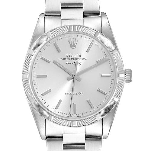 Photo of Rolex Air King Engine Turned Bezel Silver Dial Steel Mens Watch 14010