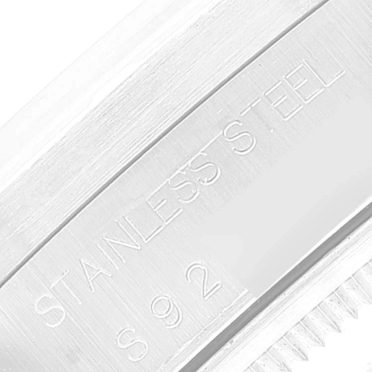 Close-up of the stainless steel case back engraving of a Rolex Air-King 14010 Men's Stainless Steel Silver Dial 14010 Men's Stainless Steel Silver Dial watch.