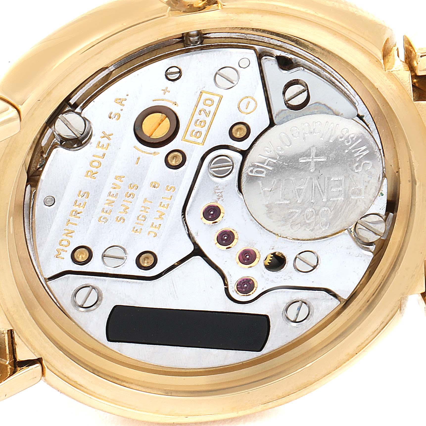 The image shows the back view of the Rolex Cellini 6621 Women's Yellow Gold Beige Dial 6621 Women's Yellow Gold Beige Dial model, displaying its internal movement components.