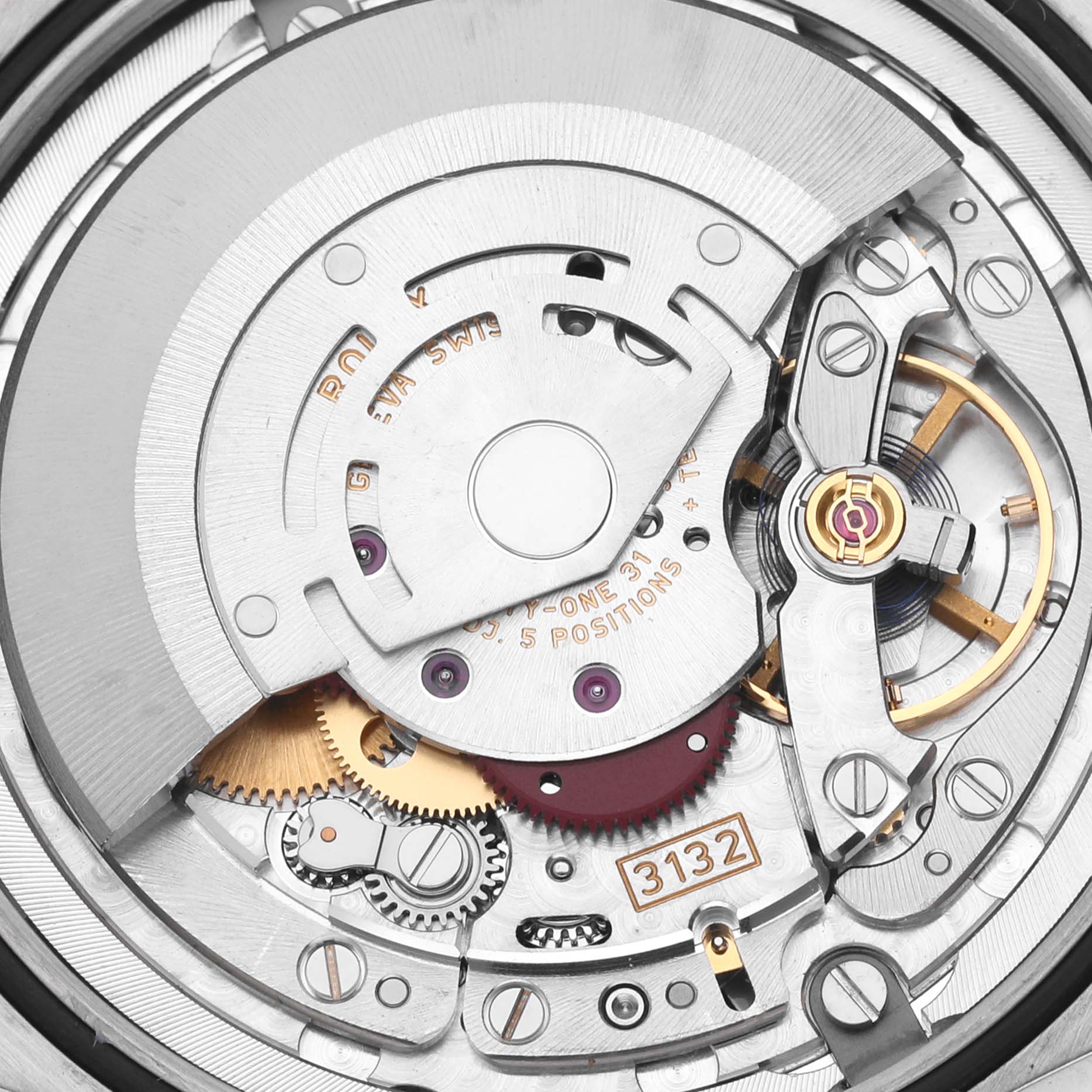 The image shows the intricate inner mechanics of the Rolex Cellini 50609 Men's White Gold Black Dial 50609 Men's White Gold Black Dial watch model from a top-down angle.