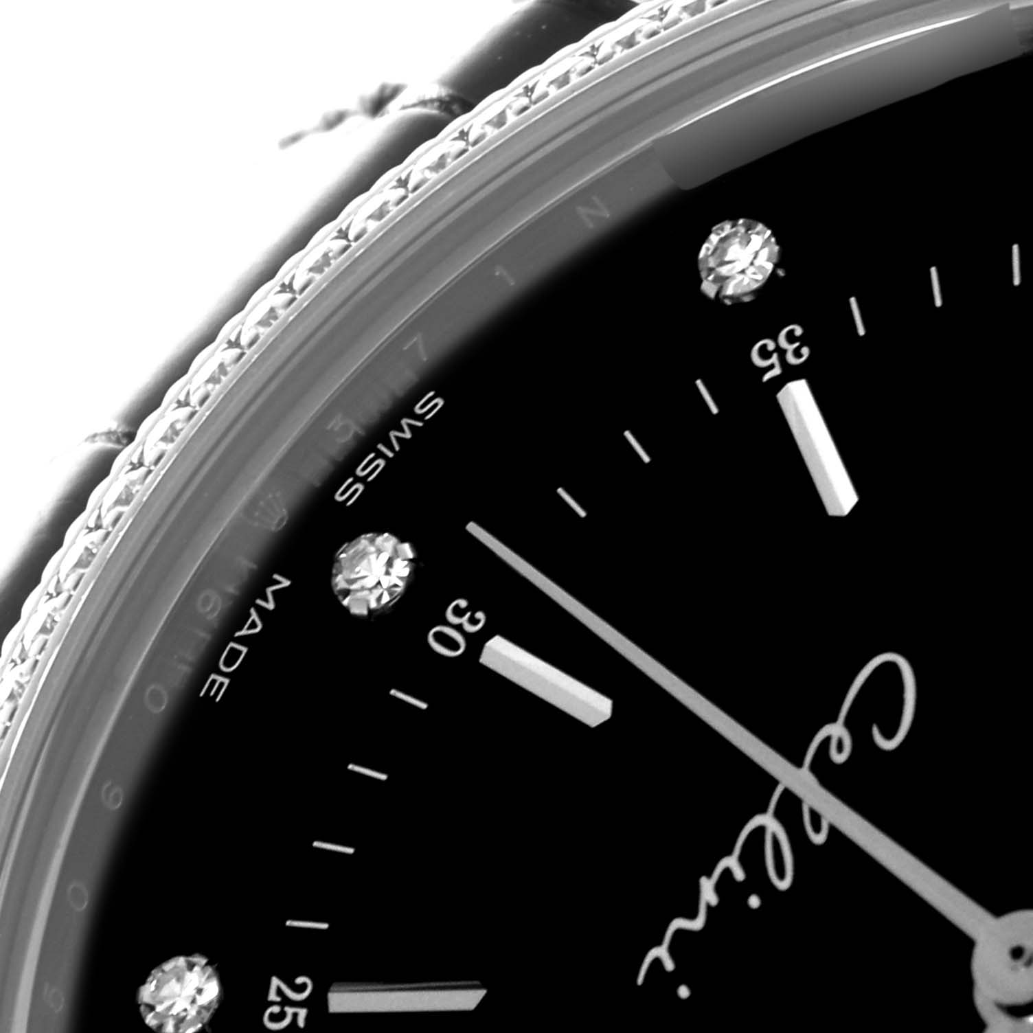 The image shows a close-up of the Rolex Cellini 50609 Men's White Gold Black Dial 50609 Men's White Gold Black Dial watch face, highlighting the bezel, hour markers, and branding.