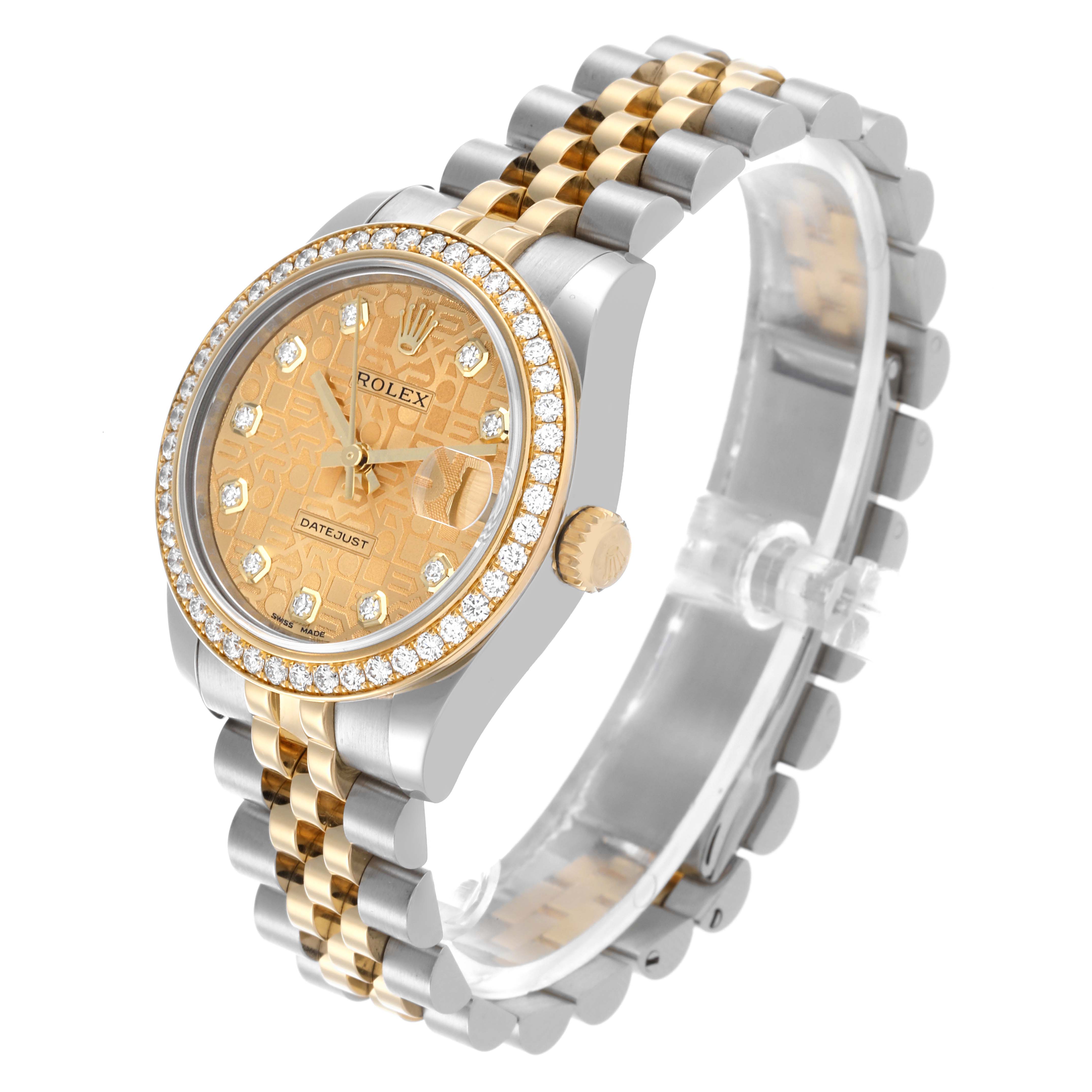 The Rolex Mid-Size M178383-0008 Women's Steel and Gold (two tone) Champagne Dial M178383-0008 Women's Steel and Gold (two tone) Champagne Dial watch is shown at a slight angle, displaying the dial, bezel, crown, and two-tone bracelet.