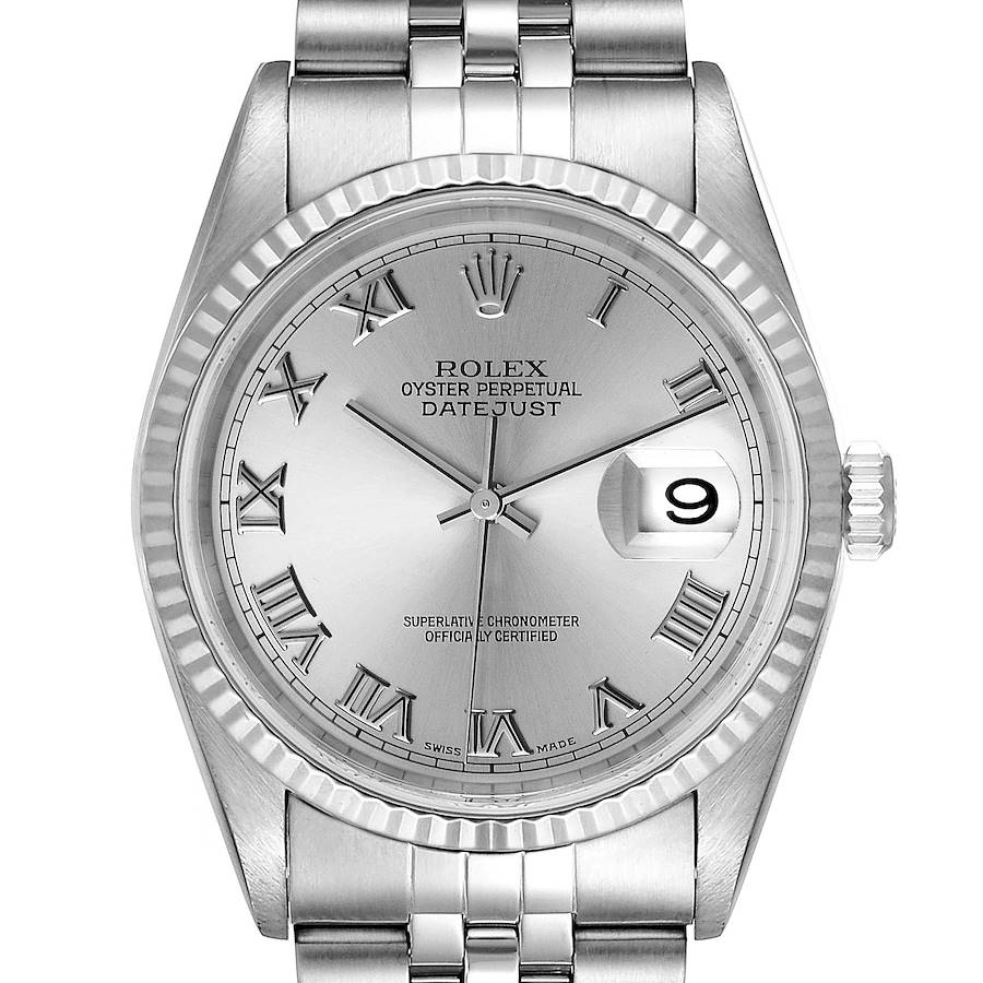 Rolex Datejust Steel White Gold Jubilee Bracelet Mens Watch 16234 Box Papers SwissWatchExpo