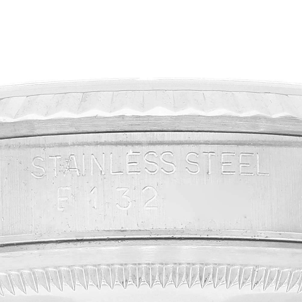 This image shows a close-up view of the stainless steel bezel and border of a Rolex Datejust 16234 Men's Stainless Steel Silver Dial 16234 Men's Stainless Steel Silver Dial watch.