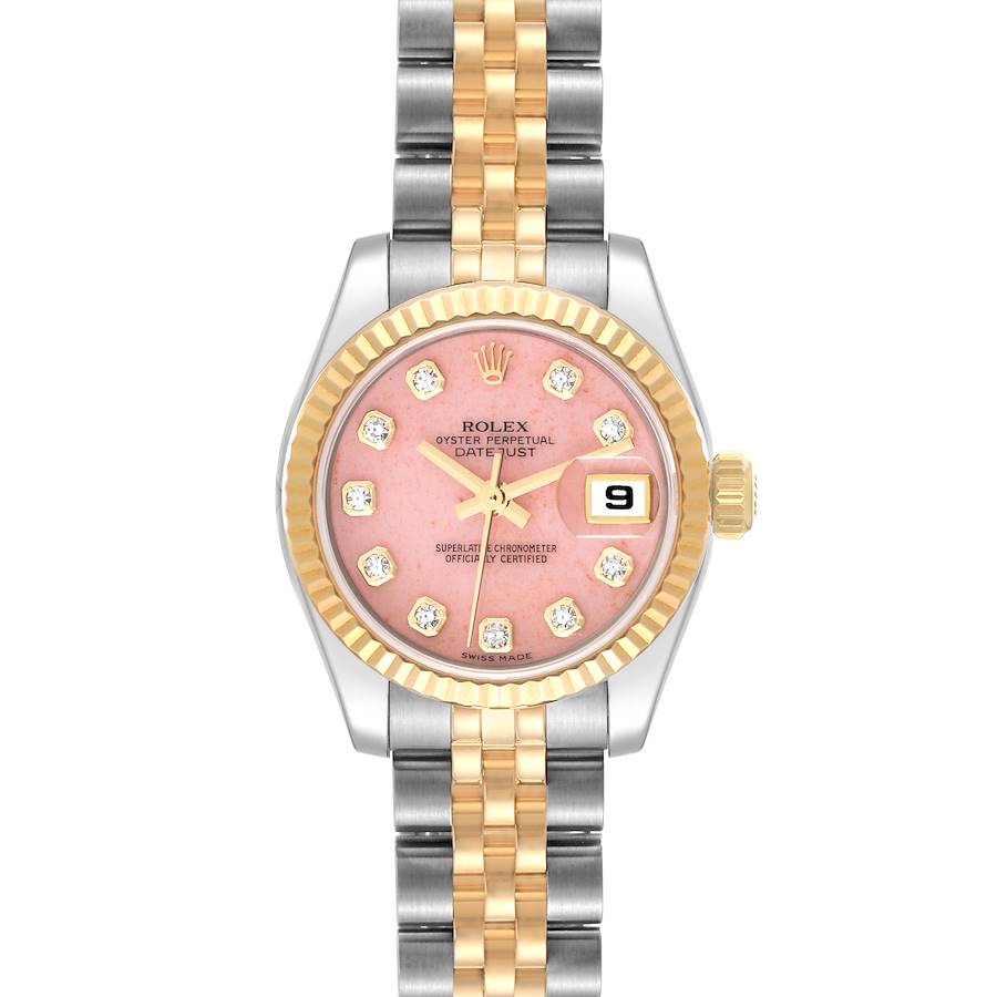 Rolex Datejust Steel Yellow Gold Pink Opal Stone Diamond Dial Ladies Watch 179173 SwissWatchExpo