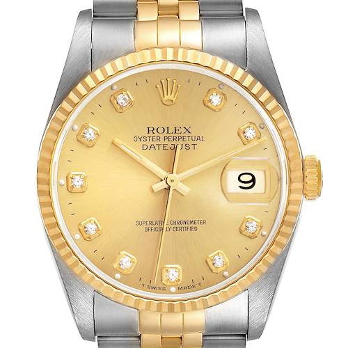 Photo of Rolex Datejust Steel Yellow Gold Diamond Dial Mens Watch 16233 +2 Extra links