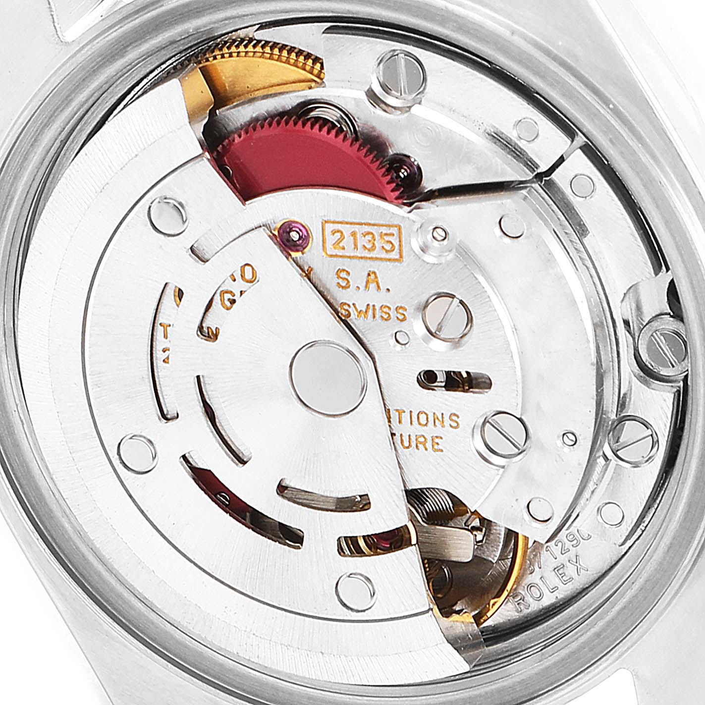 This image shows the back view of the movement mechanism of a Rolex Datejust 69173 Women's Steel and Gold (two tone) Blue Dial 69173 Women's Steel and Gold (two tone) Blue Dial watch.