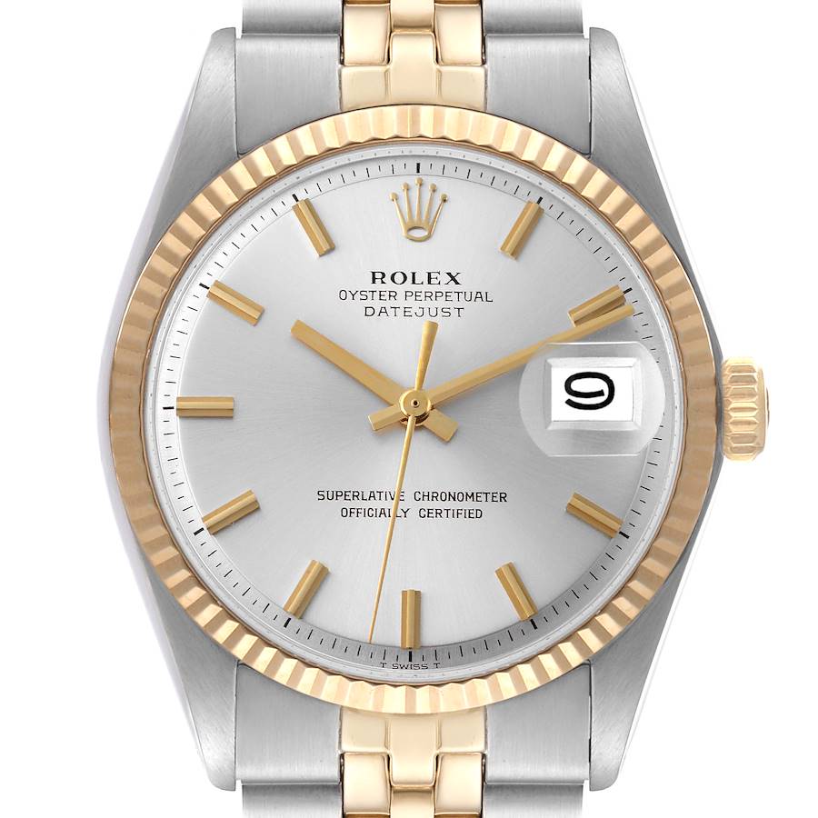 Rolex Datejust Steel Yellow Gold Silver Dial Vintage Mens Watch 1601 SwissWatchExpo