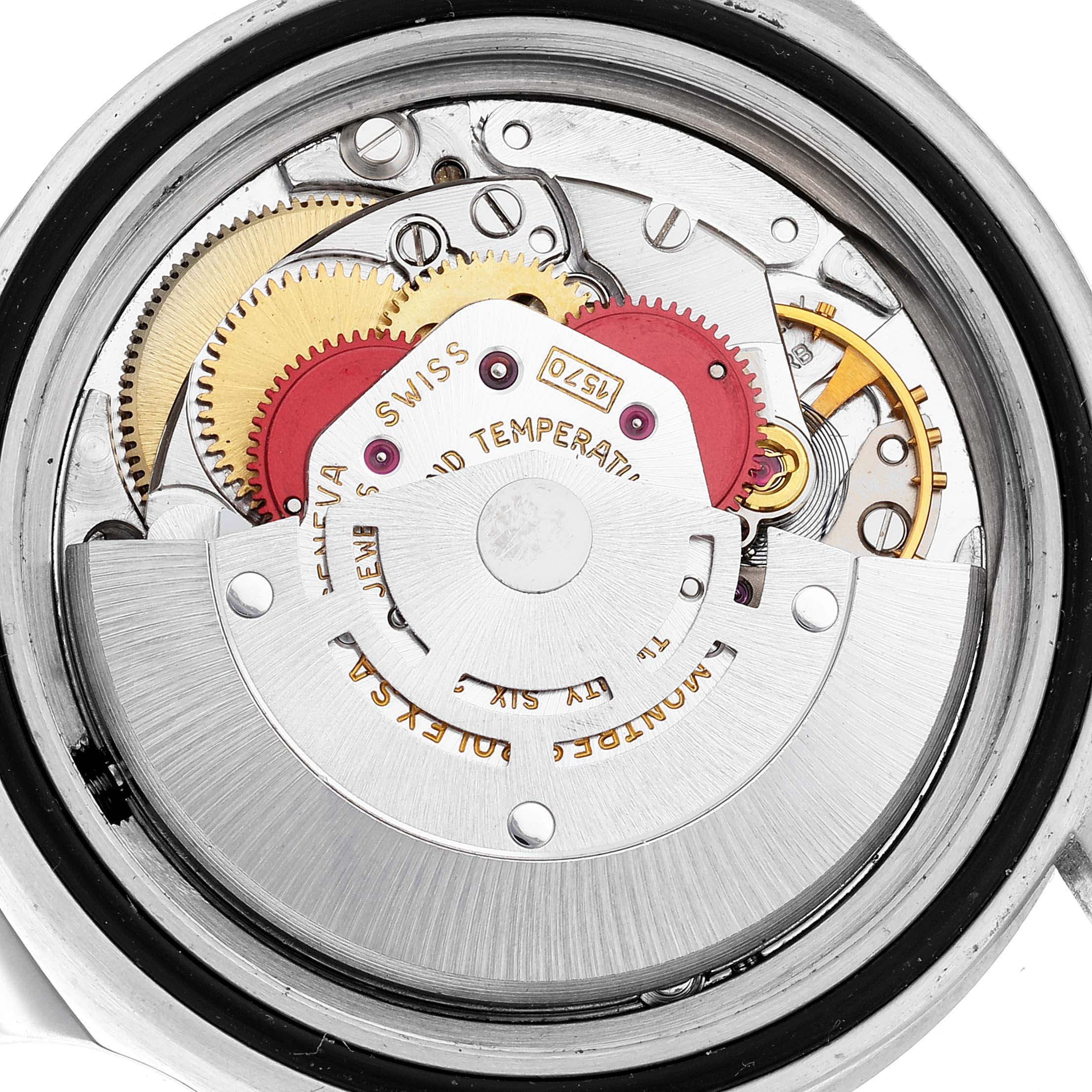 The image shows the intricate internal mechanism of the Rolex Vintage Collection 1655 Men's Stainless Steel Black Dial 1655 Men's Stainless Steel Black Dial model viewed from the back.