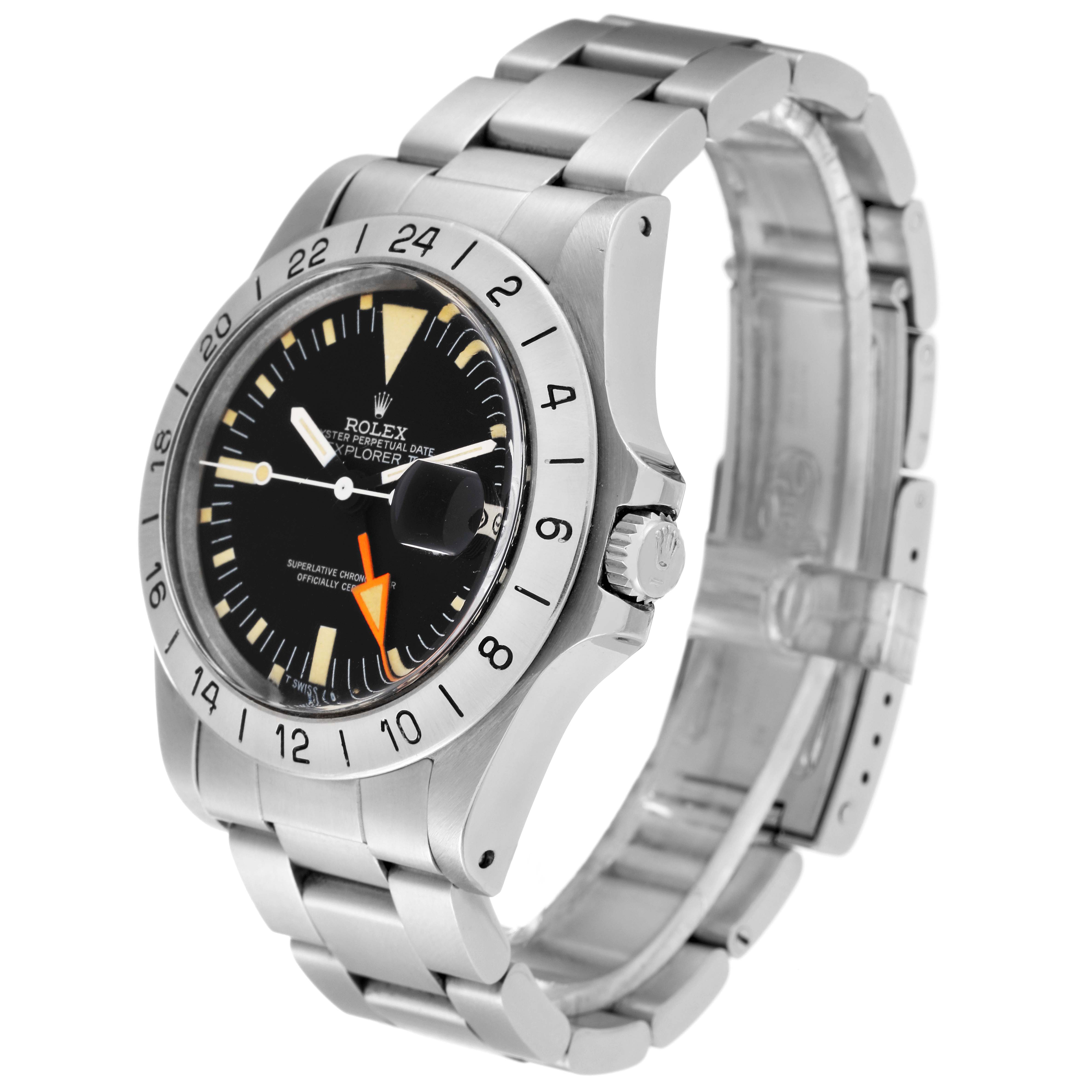 The Rolex Vintage Collection 1655 Men's Stainless Steel Black Dial 1655 Men's Stainless Steel Black Dial model is shown at an angle displaying the dial, bezel, crown, and part of the bracelet.