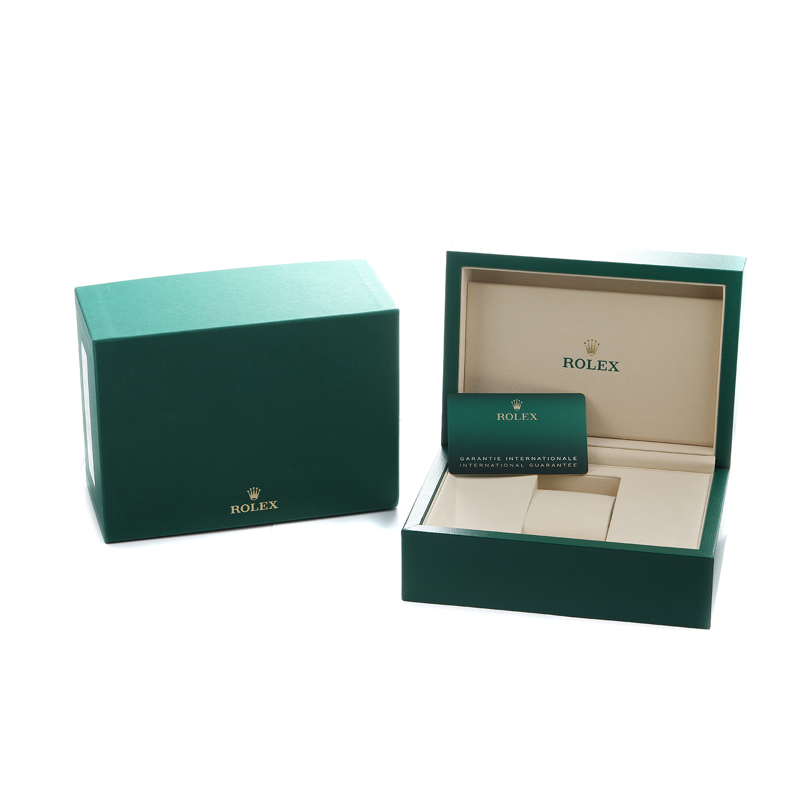 The image shows the packaging of a Rolex GMT-Master 126710 Men
s Stainless Steel Black Dial, including an open box and an Best Quality
ity card.