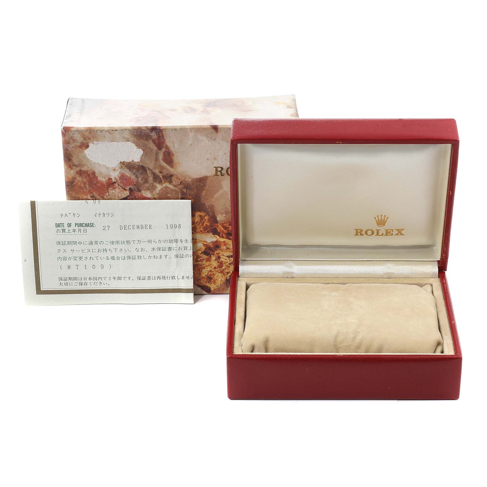 This image shows the empty watch box and Best Quality
ity card for a Rolex Oyster Perpetual 67194 Women
s Stainless Steel Silver Dial 67194 Women
s Stainless Steel Silver Dial model.