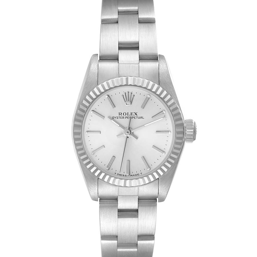 Rolex Non-Date Steel White Gold Silver Dial Ladies Watch 67194 Box Papers SwissWatchExpo