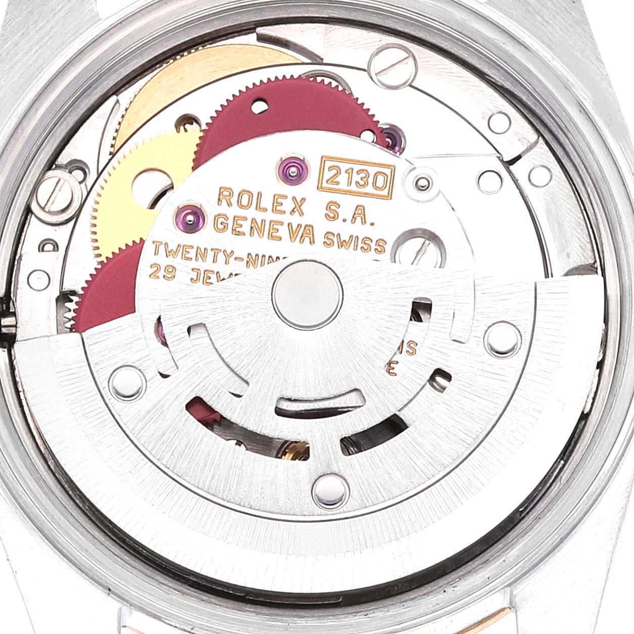 This image shows the inner mechanical movement of the Rolex Oyster Perpetual 67193 Women's Steel and Gold (two tone) Champagne Dial 67193 Women's Steel and Gold (two tone) Champagne Dial watch.