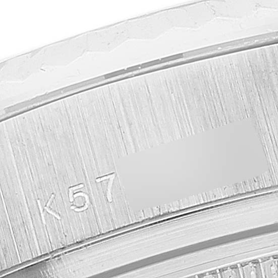 This image shows a close-up of the case and part of the bezel of a Rolex President 179239 Women's White Gold Mother of Pearl Dial 179239 Women's White Gold Mother of Pearl Dial model watch.