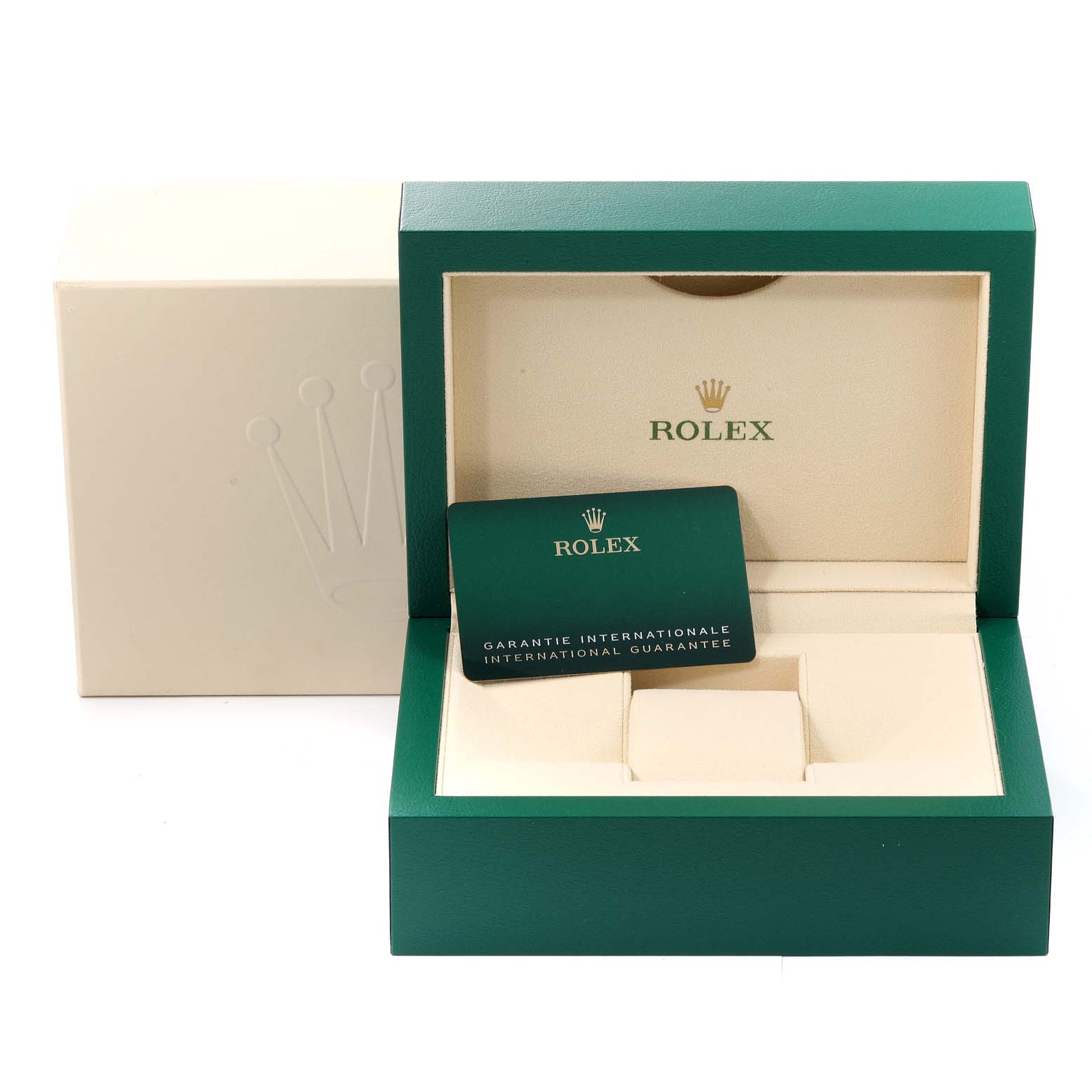This image shows the open box and guarantee card for the Rolex Sea-Dweller 126660 Men
s Stainless Steel Blue Dial 126660 Men
s Stainless Steel Blue Dial model.