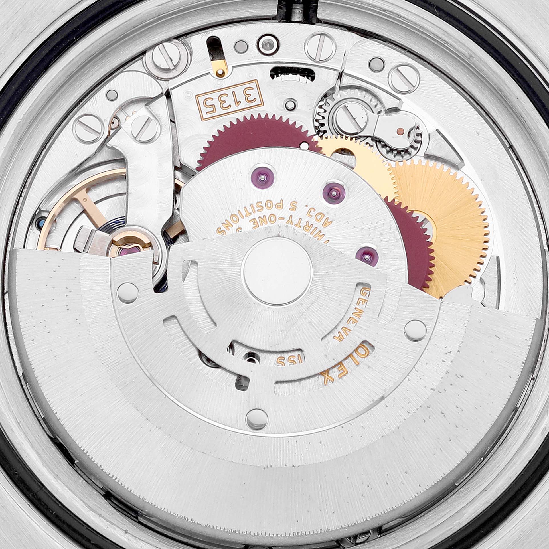This image shows the intricate internal movement and mechanism components of a Rolex Submariner 116613 Men's Steel and Gold (two tone) Blue Dial 116613 Men's Steel and Gold (two tone) Blue Dial watch.