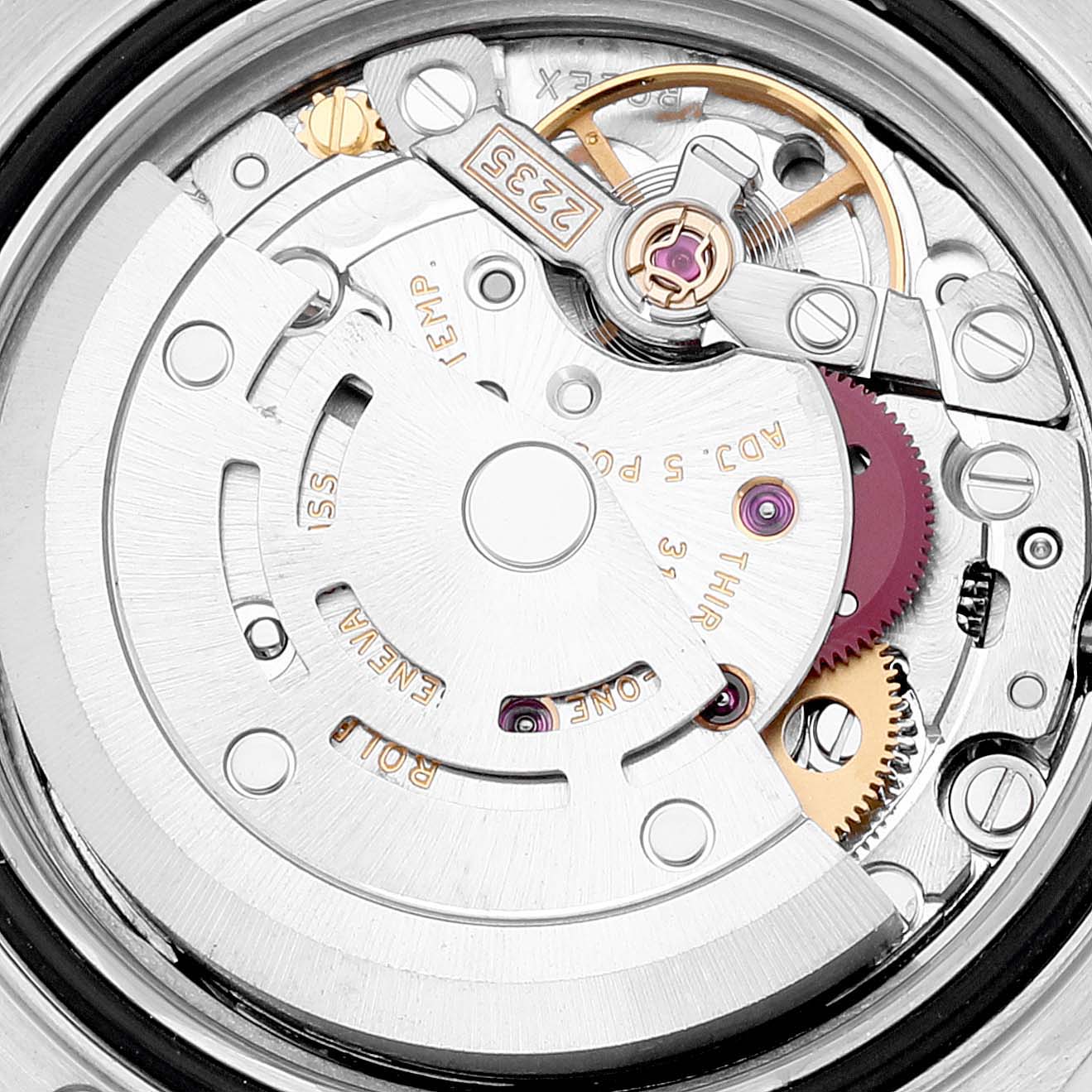 The image shows a close-up view of the internal mechanical movement of a Rolex Yacht-Master 169623 Women's Steel and Gold (two tone) Grey Dial 169623 Women's Steel and Gold (two tone) Grey Dial watch.