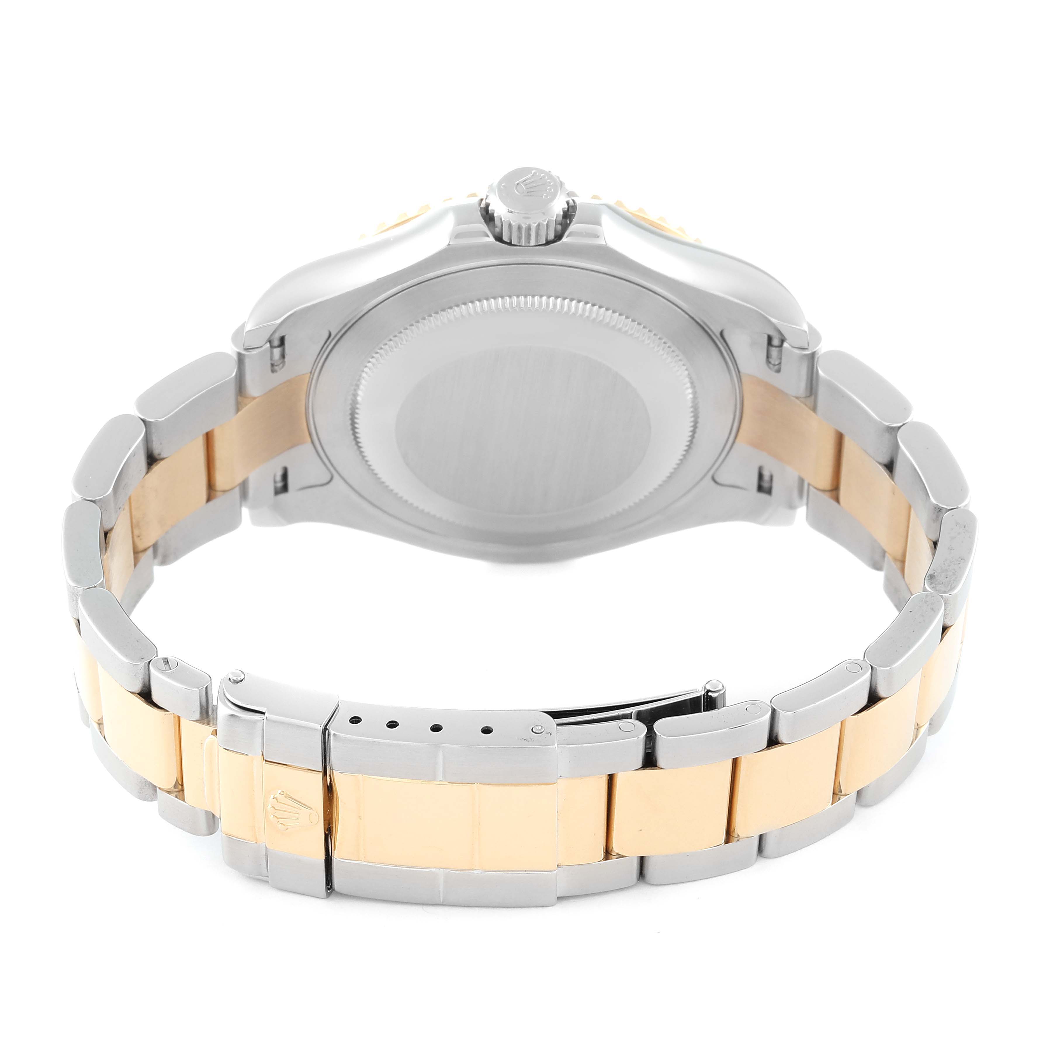 The image shows the case back and bracelet of a Rolex Yacht-Master 16623 Men
s Stainless Steel White Dial 16623 Men
s Stainless Steel White Dial watch from a rear angle.