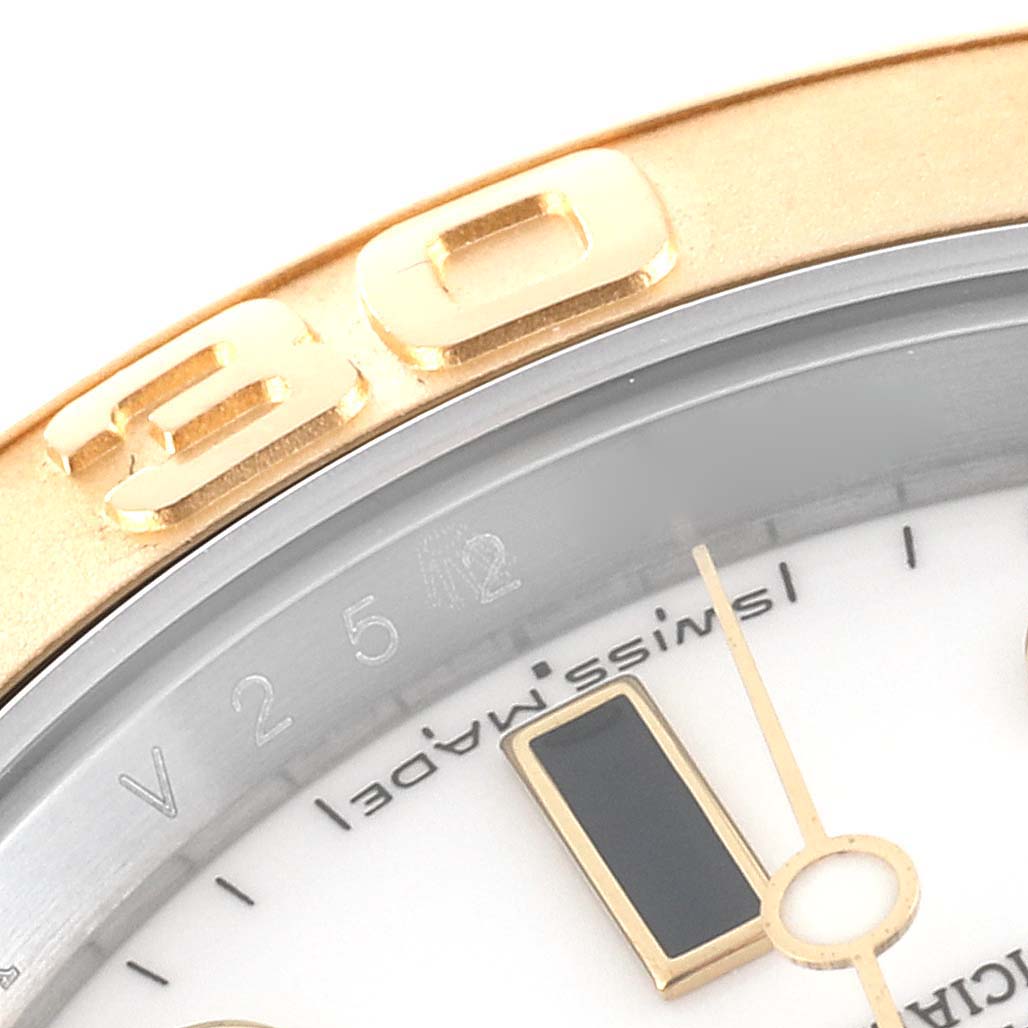 This is a close-up shot of the dial and bezel of a Rolex Yacht-Master 16623 Men
s Stainless Steel White Dial 16623 Men
s Stainless Steel White Dial watch, highlighting the "30" mark.