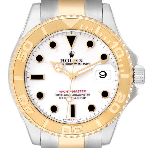 Photo of Rolex Yachtmaster Steel Yellow Gold White Dial Mens Watch 16623 Box Card
