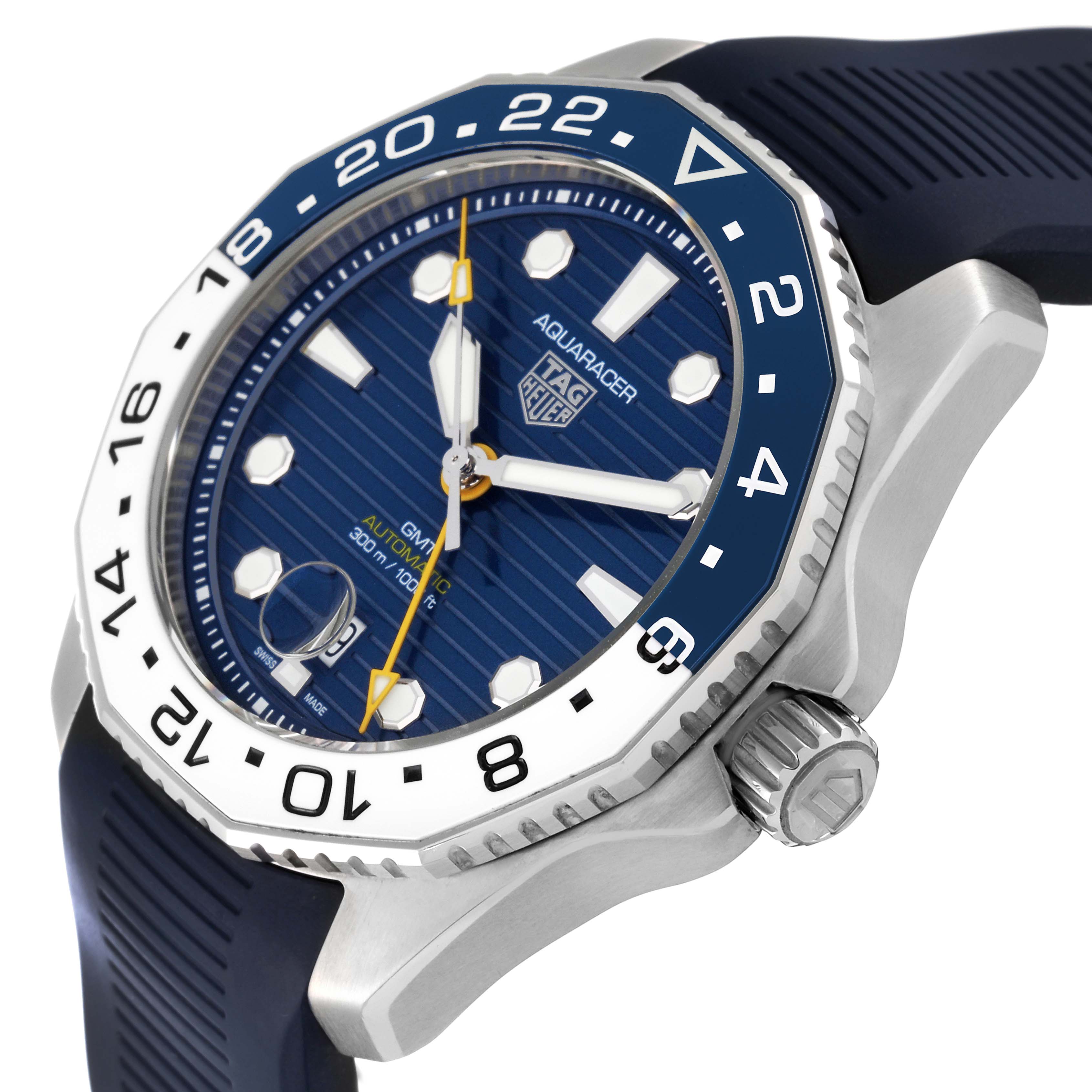 The image shows a close-up, angled view of the watch face and side, including the bezel and crown, of a Tag Heuer Aquaracer WBP2010.BA0632 Men's Stainless Steel Blue Dial WBP2010.BA0632 Men's Stainless Steel Blue Dial model.