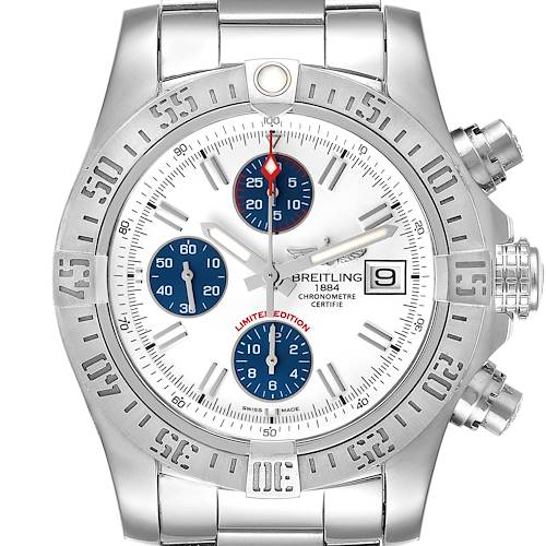 Photo of Breitling Aeromarine Avenger II White Dial Steel Mens Watch A13381 Box Card