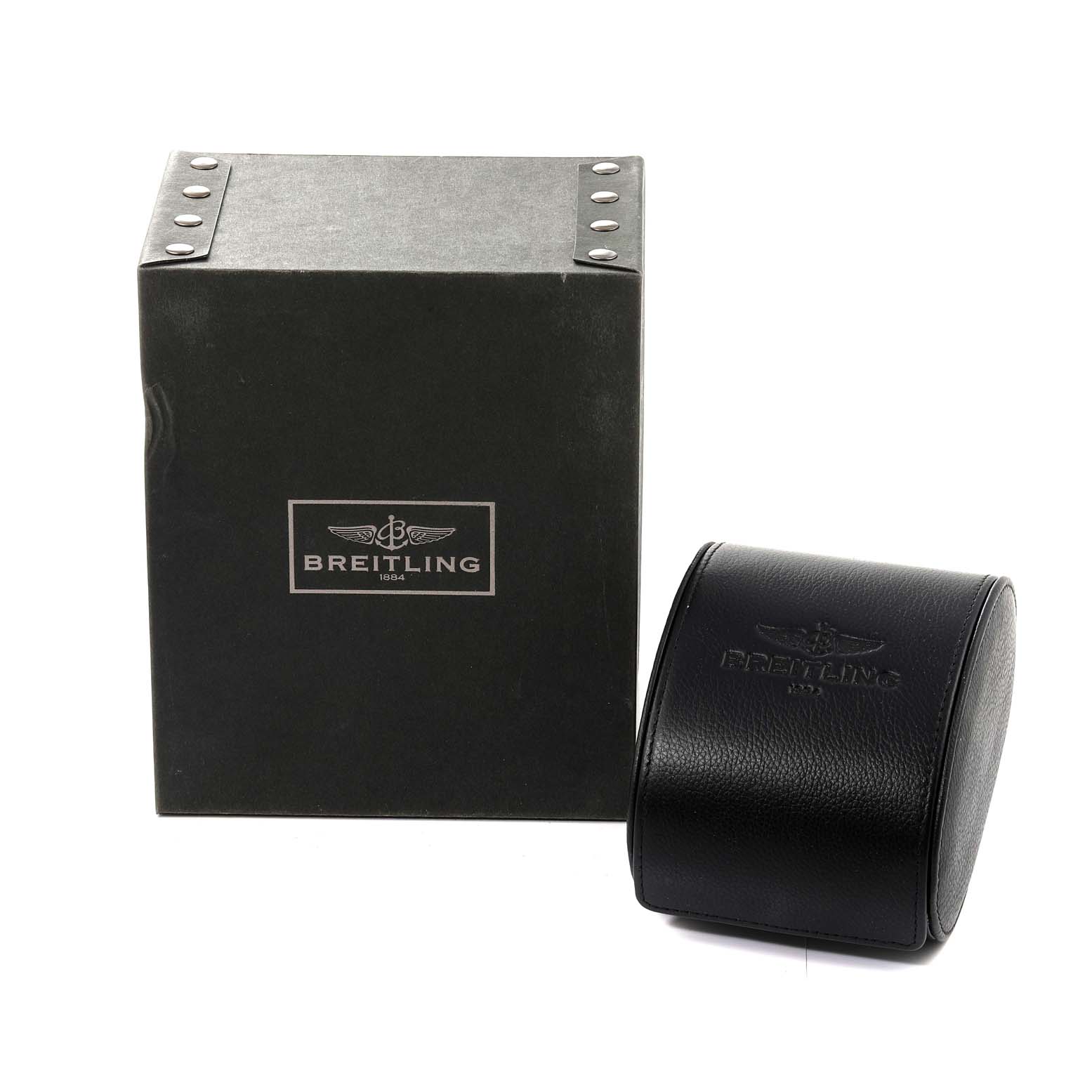 The image shows the packaging box and carrying case for a Breitling Bentley A13362 Men's Stainless Steel Black Dial A13362 Men's Stainless Steel Black Dial watch.