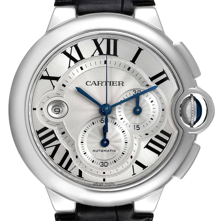 Cartier Ballon Bleu Steel Silver Dial Chronograph Mens Watch W6920003 Box Card SwissWatchExpo