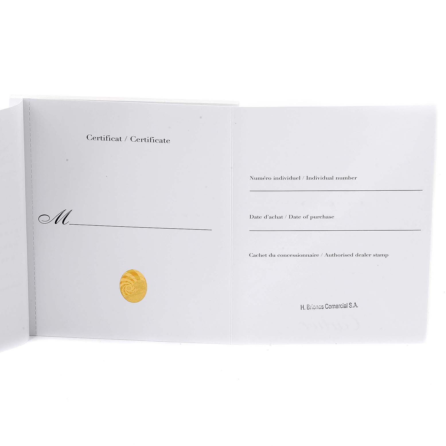 The image shows an open warranty certificate booklet for the Cartier Panthere W2PN0007 Women
s Steel and Gold (two tone) Silver Dial W2PN0007 Women
s Steel and Gold (two tone) Silver Dial model.