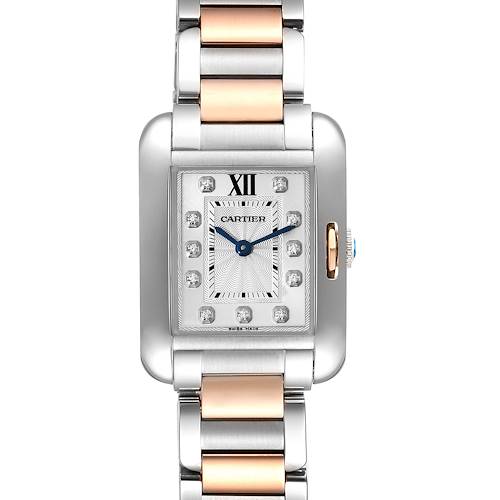 Photo of Cartier Tank Anglaise Small Steel Rose Gold Diamond Ladies Watch WT100024 Box Papers