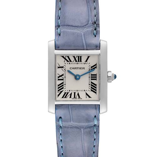 Photo of Cartier Tank Francaise White Gold Blue Strap Ladies Watch W5001256 Box