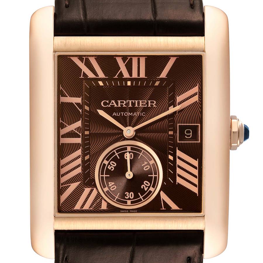 Cartier Tank MC Rose Gold Brown Dial Brown Strap Mens Watch W5330002 SwissWatchExpo