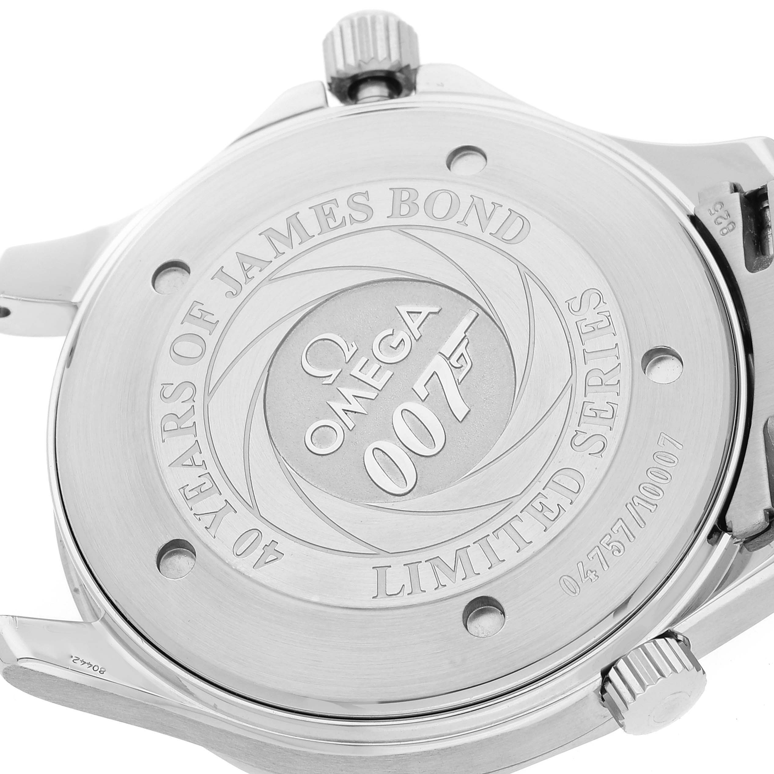 The image shows the back case of the Omega Seamaster 2537.80.00 Men's Stainless Steel Blue Dial 2537.80.00 Men's Stainless Steel Blue Dial watch, featuring a special James Bond 007 limited series engraving.