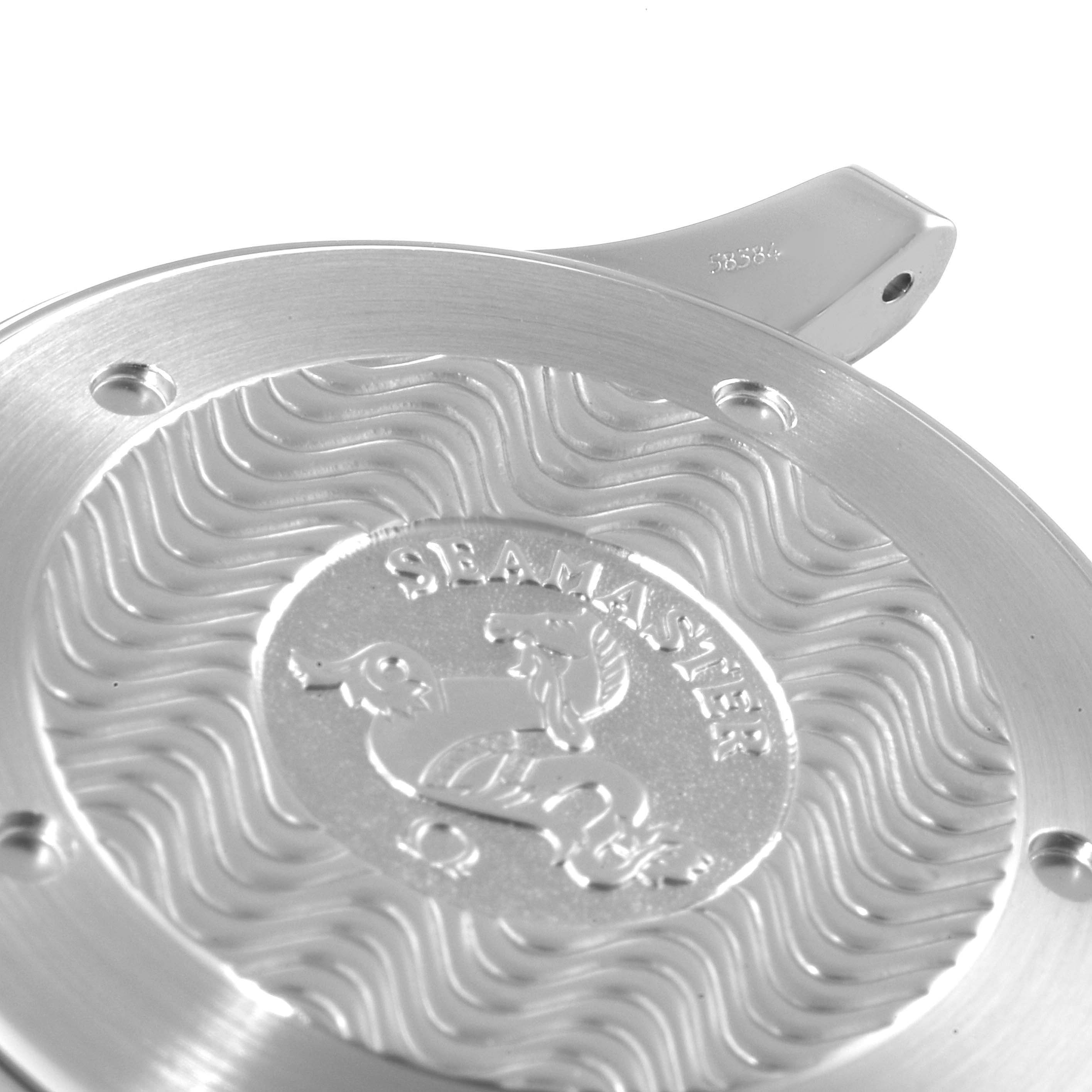 The image shows the back case of an Omega Seamaster 2265.80.00 Men's Stainless Steel Blue Dial 2265.80.00 Men's Stainless Steel Blue Dial watch, featuring its engraved design and branding.