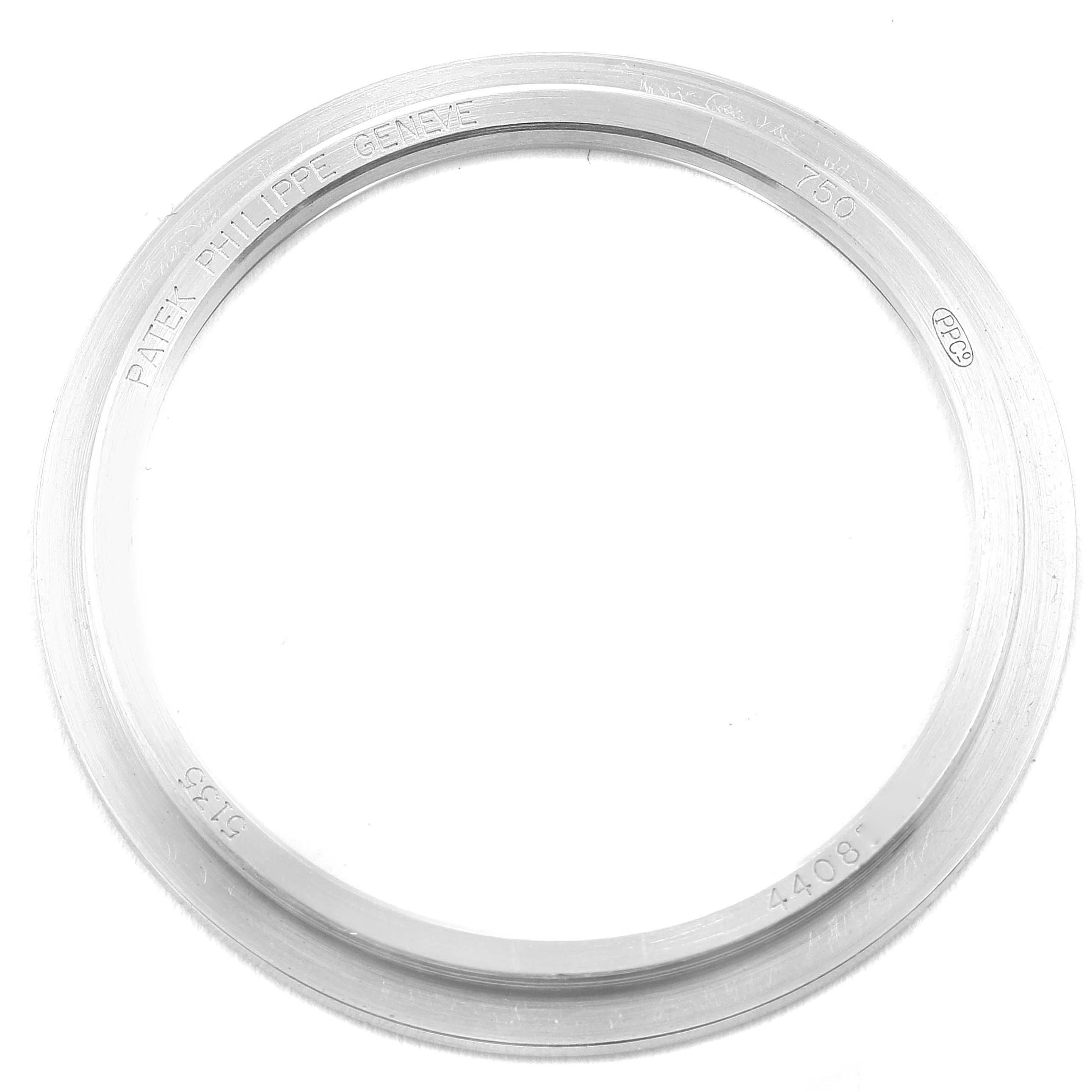 This image shows a round bezel component from the Patek Philippe Gondolo 5135G Men's White Gold Silver Dial 5135G Men's White Gold Silver Dial model, viewed from the top angle.
