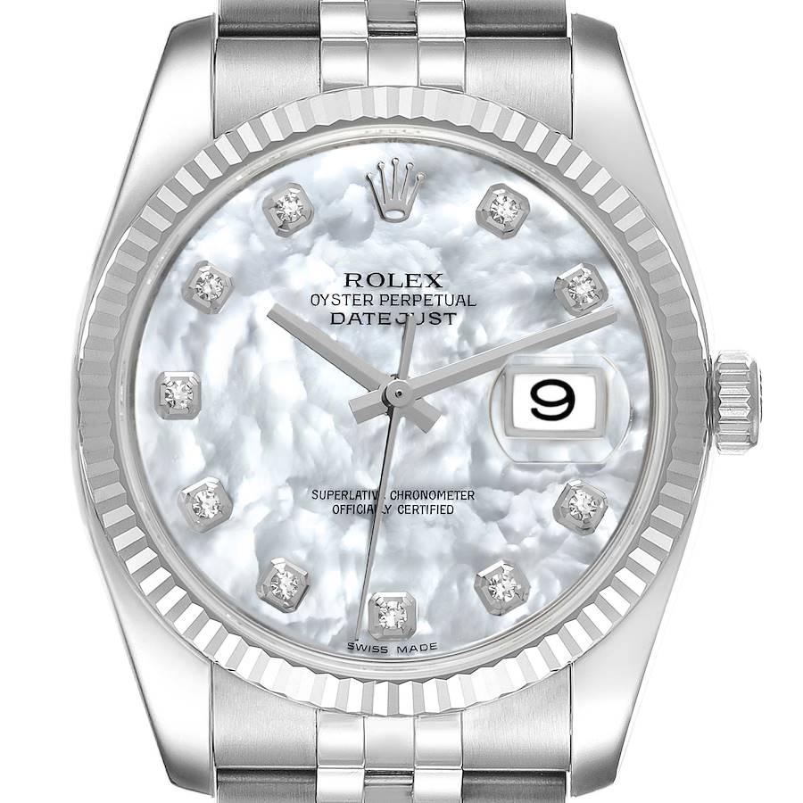 Rolex Datejust 36 Mother of Pearl Diamond Dial Steel Mens Watch 116234 SwissWatchExpo