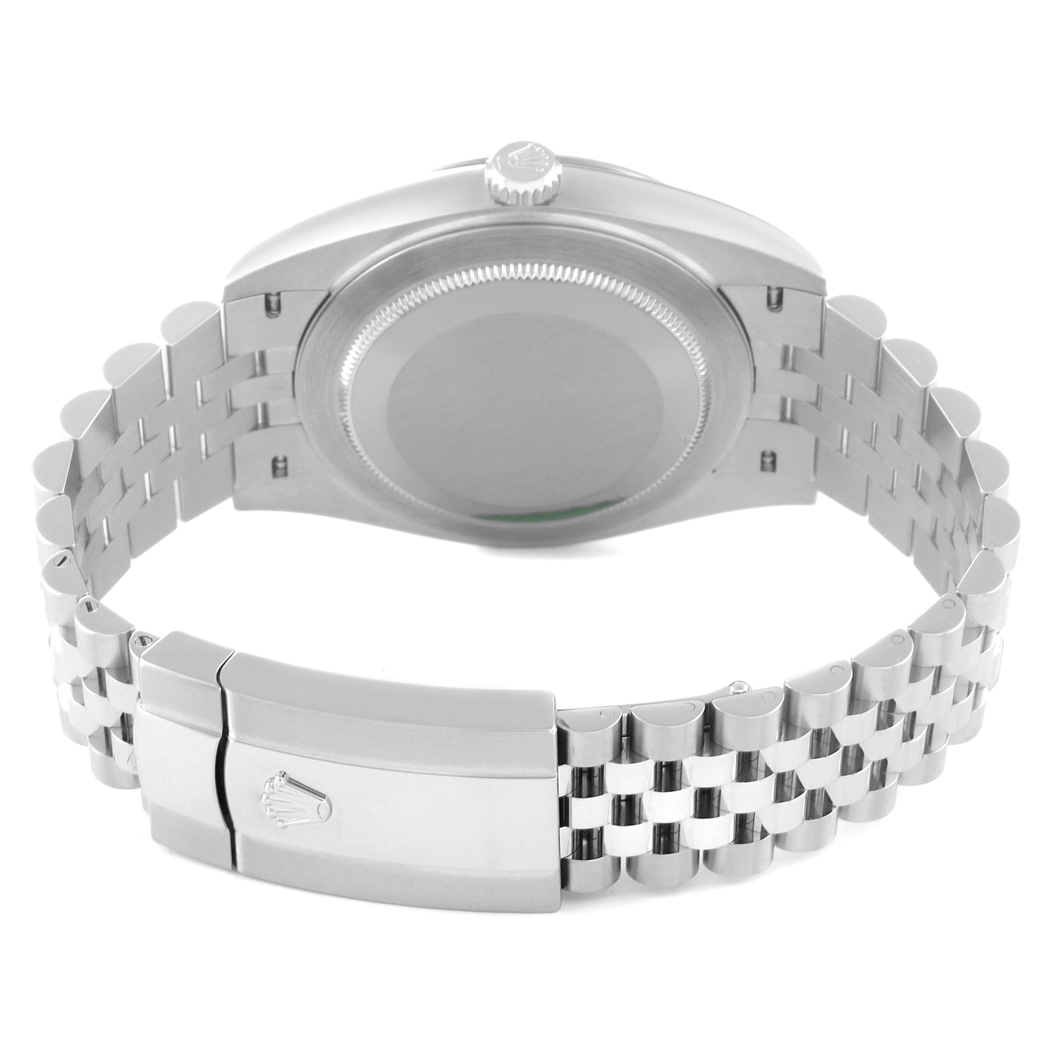 This image shows the back view of a Rolex Datejust 41 126334 Men
s Stainless Steel Mother of Pearl Dial 126334 Men
s Stainless Steel Mother of Pearl Dial watch, featuring the case back and bracelet clasp.