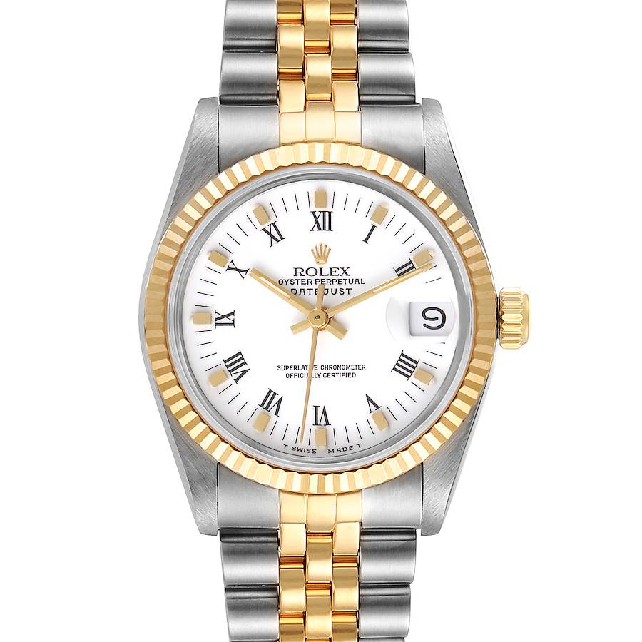 Rolex Datejust Midsize 31 Steel Yellow Gold White Dial Ladies Watch 68273 SwissWatchExpo