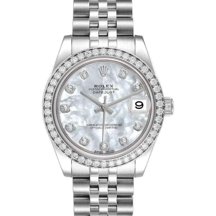Rolex Datejust Midsize Steel White Gold MOP Diamond Ladies Watch 178384 Box Card SwissWatchExpo