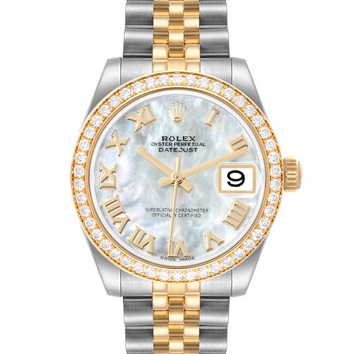 Photo of Rolex Datejust Midsize Steel Yellow Gold Mother of Pearl Diamond Ladies Watch 178383 Box Card