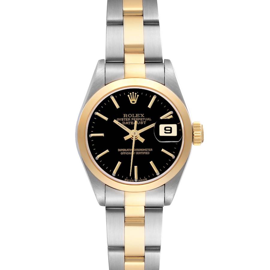 The Rolex Datejust watch is shown from the front, featuring the dial, bezel, and bracelet.