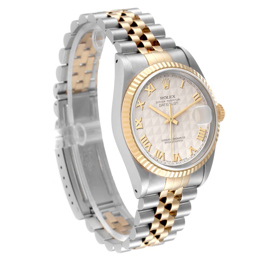 Rolex Datejust Steel Yellow Gold Ivory Pyramid Dial Mens Watch