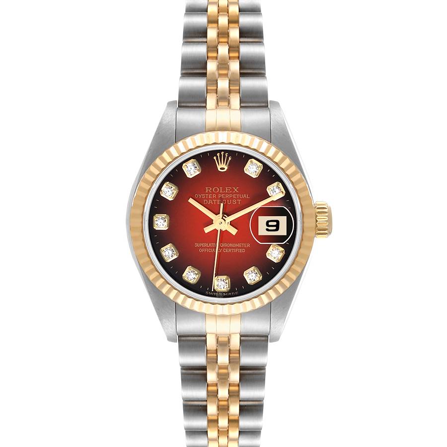 Rolex Datejust Steel Yellow Gold Red Vignette Diamond Watch 79173 SwissWatchExpo