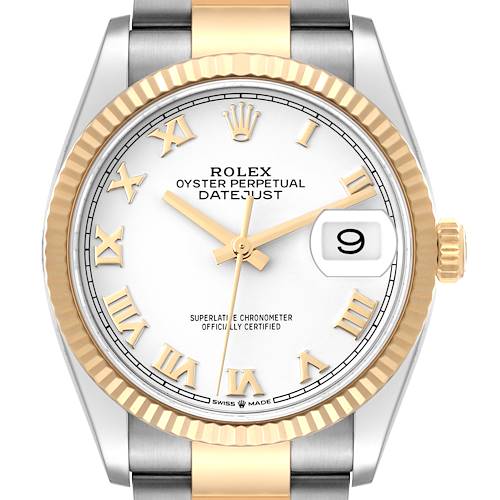 Photo of Rolex Datejust Steel Yellow Gold White Dial Mens Watch 126233 Box Card