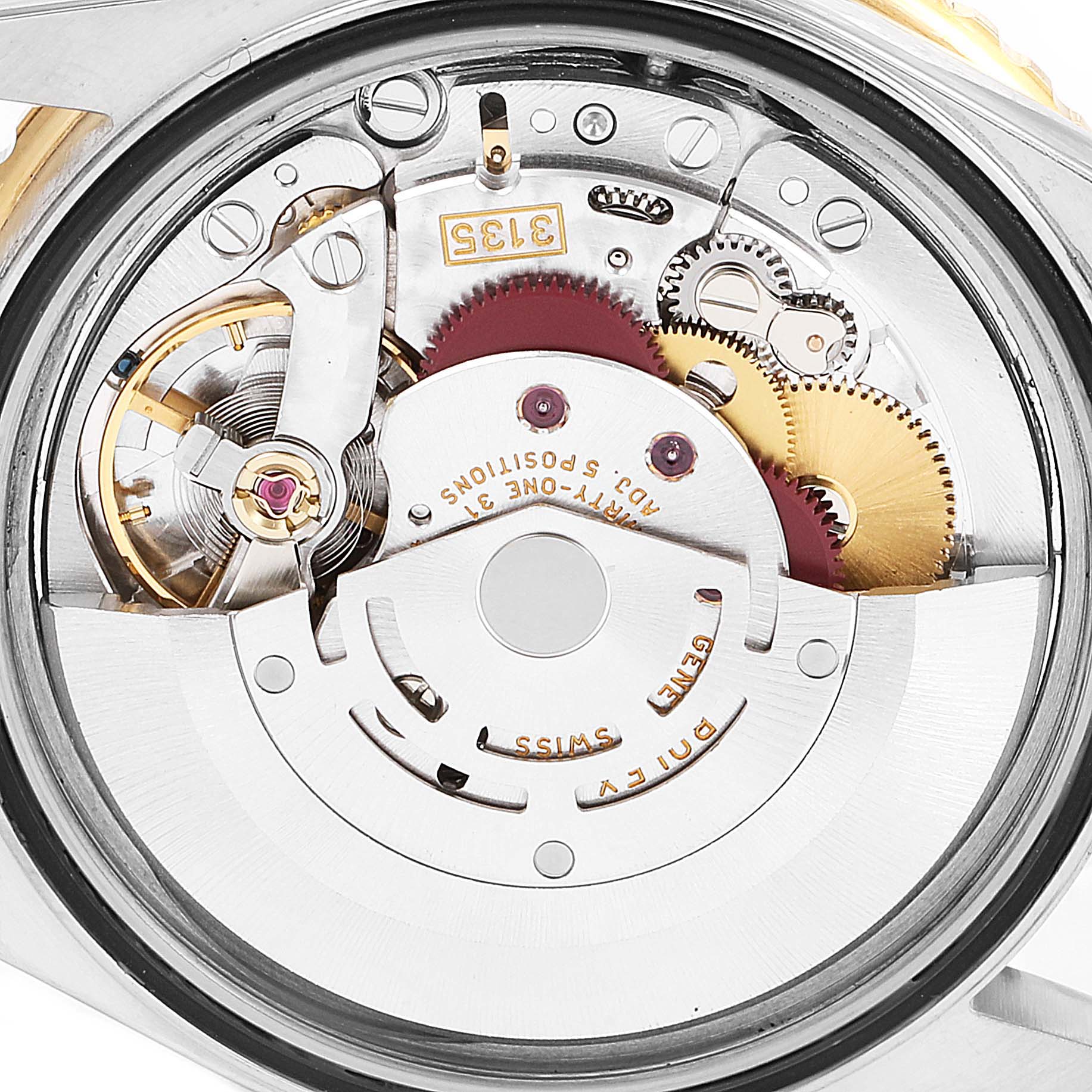 This image shows the internal mechanical movement components of the Rolex Turn-o-Graph 16263 Men
s Steel and Gold (two tone) White Dial 16263 Men
s Steel and Gold (two tone) White Dial watch from a top-down angle.