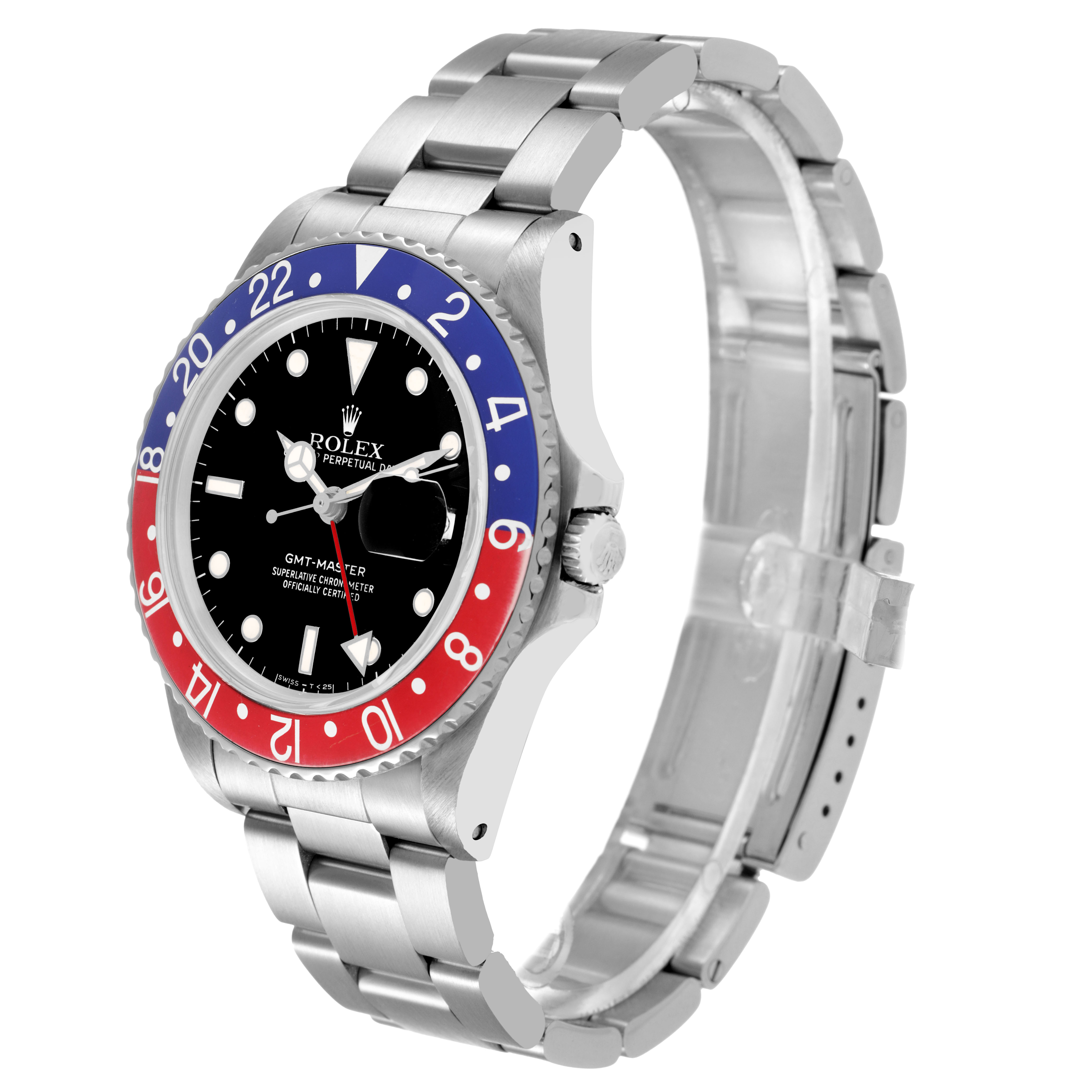 The Rolex GMT-Master 16750 Men's Stainless Steel Black Dial is shown at a slight angle, highlighting the bezel, dial, and bracelet.
